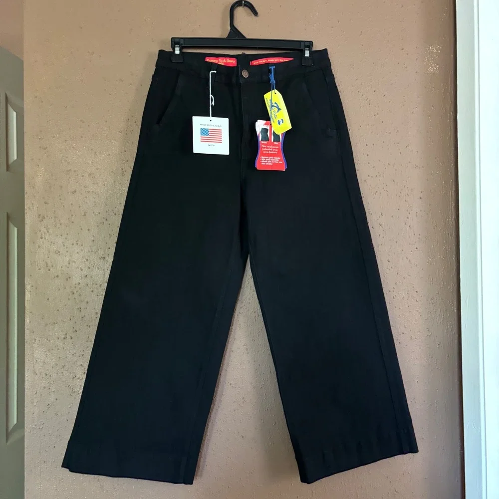 NYDJ Tummy Tuck Jeans Black Wide Leg Pants Butter Wash Made in USA 427B Size 8